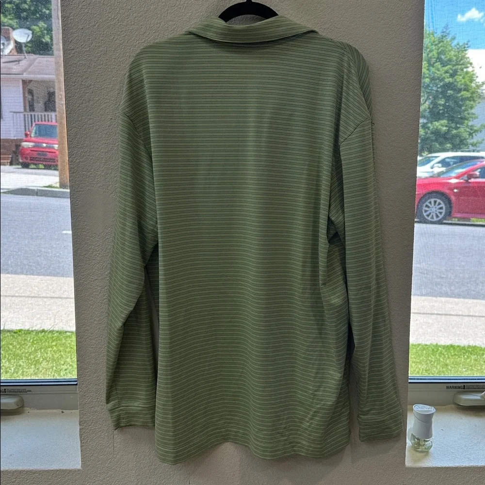 Nike Golf Green Striped Long Sleeve Polo | Dri-FIT Performance Size Large